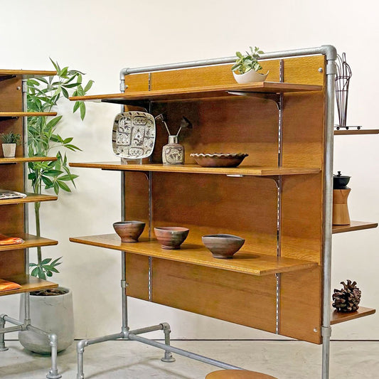 スタンダードトレード STANDARD TRADE パーテーションシェルフ 間仕切り Kee Klamp パイプフレーム x オーク材 棚板6枚 オーダーメイド 店舗什器 B ●