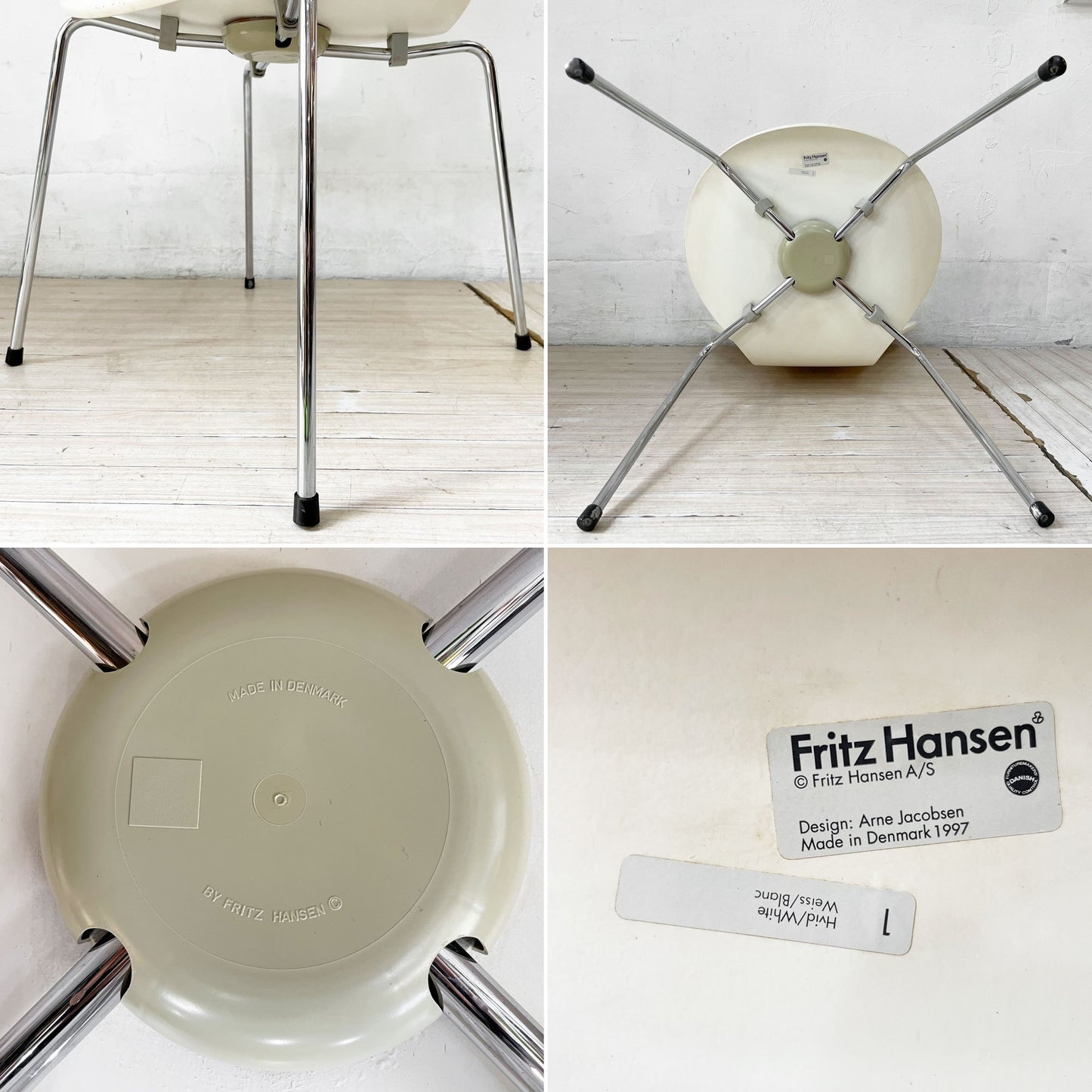 フリッツハンセン Fritz Hansen 3107 セブンチェア ラッカー ホワイト スタッキング アルネ・ヤコブセン デンマーク 北欧家具 C ★