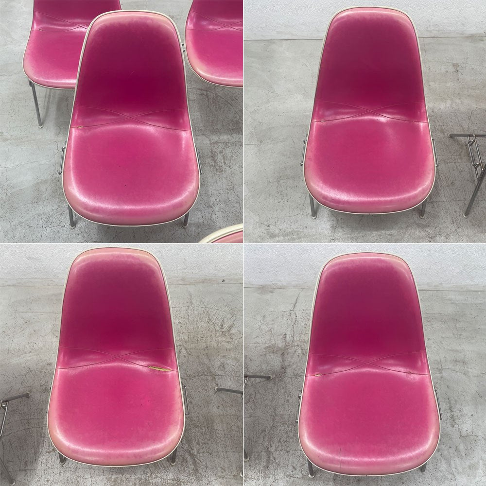 ハーマンミラー Herman Miller ビンテージ サイドシェルチェア 台車付6脚セット サード 3rd FRP PVCレザー スタッキングベース イームズ 〓