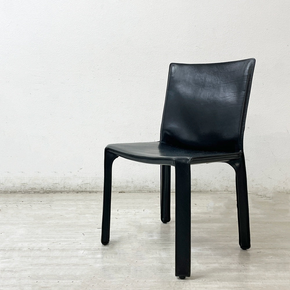 カッシーナ Cassina キャブチェア 412 CAB CHAIR アームレス 本革 ブラック マリオ・ベリーニ MoMA 永久展示品 イタリアモダン 定価￥308,000- B ●