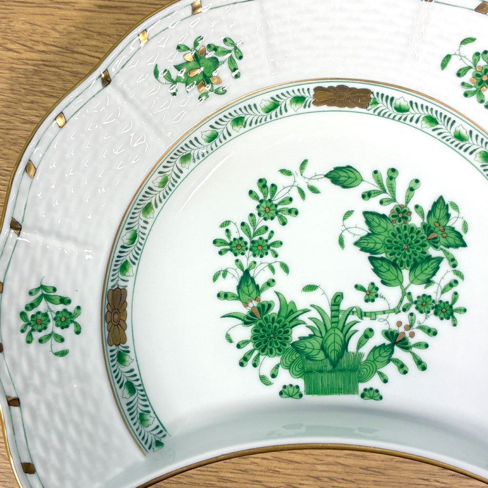 ヘレンド HEREND インドの華 三日月型プレート クレセントディッシュ ハンドペイント 白磁 2枚セット ハンガリー ◎