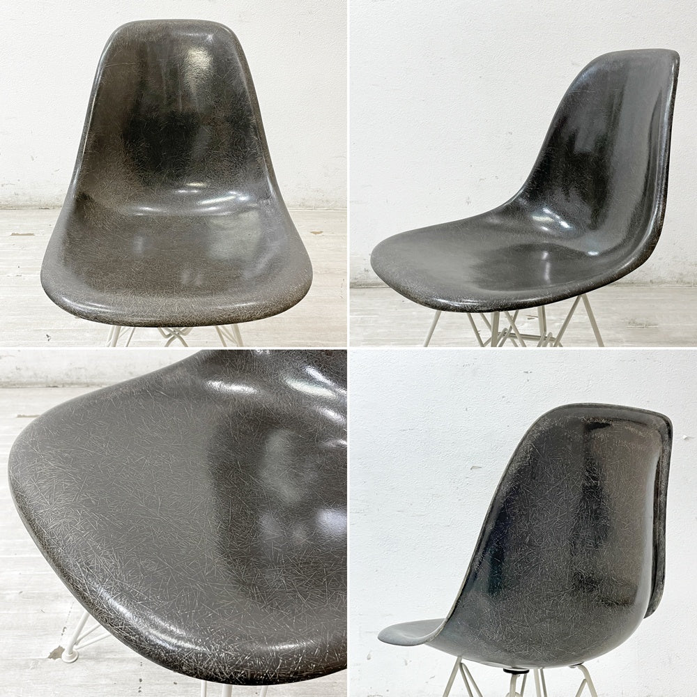 ハーマンミラー Herman Miller 2ndビンテージ サイドシェルチェア FRP製 エレファントハイドグレー ホワイトエッフェルベース C&R イームズ ミッドセンチュリー ●