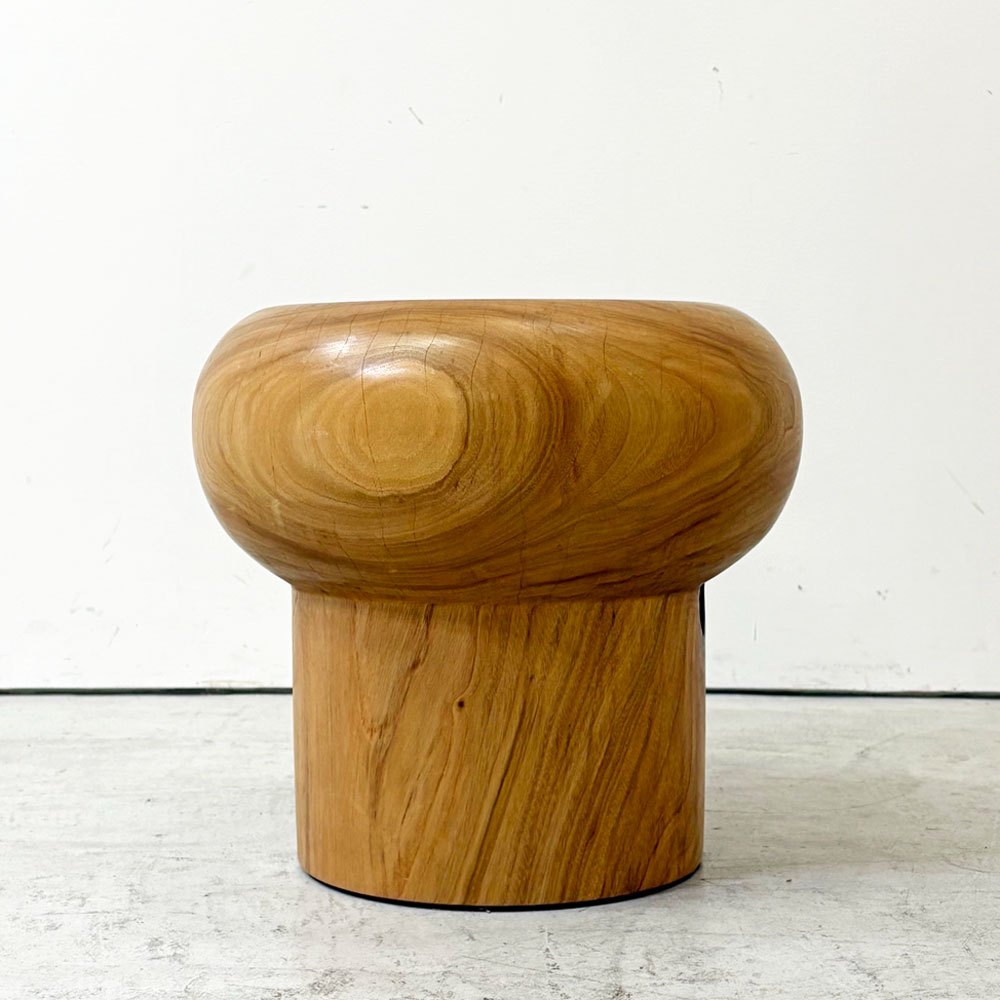 盛永省治 クス材 スツール 座面丸 凹仕上げ 楠無垢材 ウッドターニング Φ39×H36cm 現代作家 ●