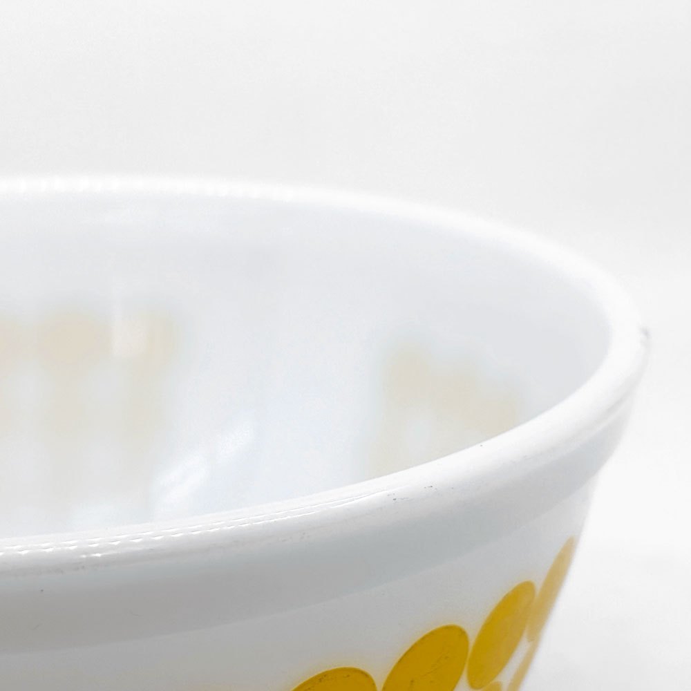 オールドパイレックス OLD PYREX ニュードット ミキシングボウル Φ18.5cm ホワイト イエロー 耐熱ミルクガラス USビンテージ ●