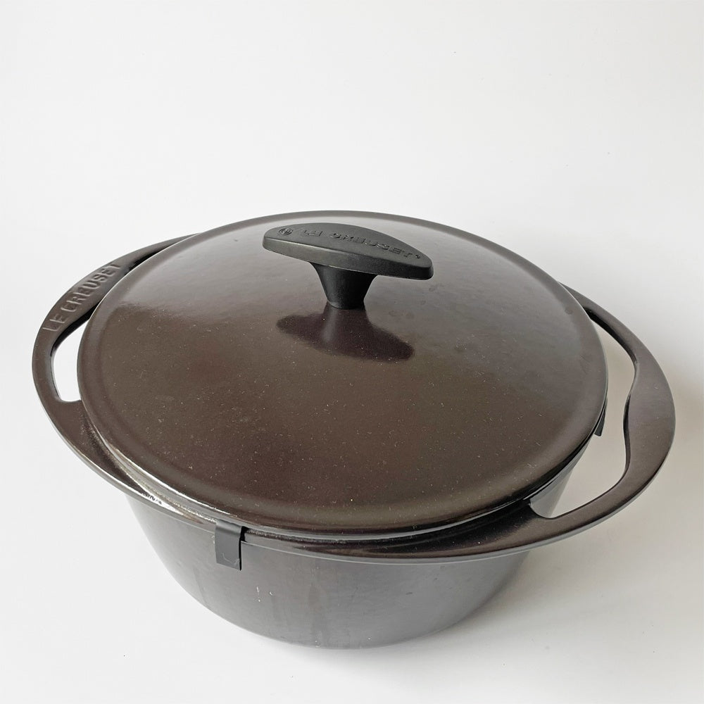 ルクルーゼ LE CREUSET ココットロンド センセーション 両手鍋 チョコレート 22cm 鋳物 フランス 箱付き ★