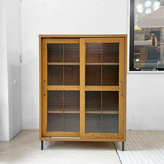 アデペシュ a.depeche カデル cadeal スライドガラス キャビネット ロー slide glass cabinet low オーク材 オイル仕上げ 定価¥79,200- ★