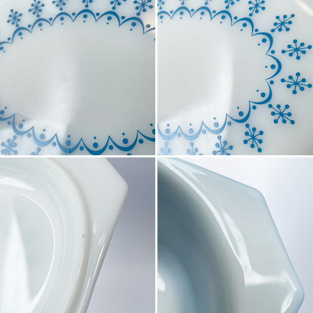 パイレックス Pyrex スノーフレーク ガーランド Snowflake キャセロール 蓋付 ブルー ミルクガラス ガラス オールドパイレックス USビンテージ ■