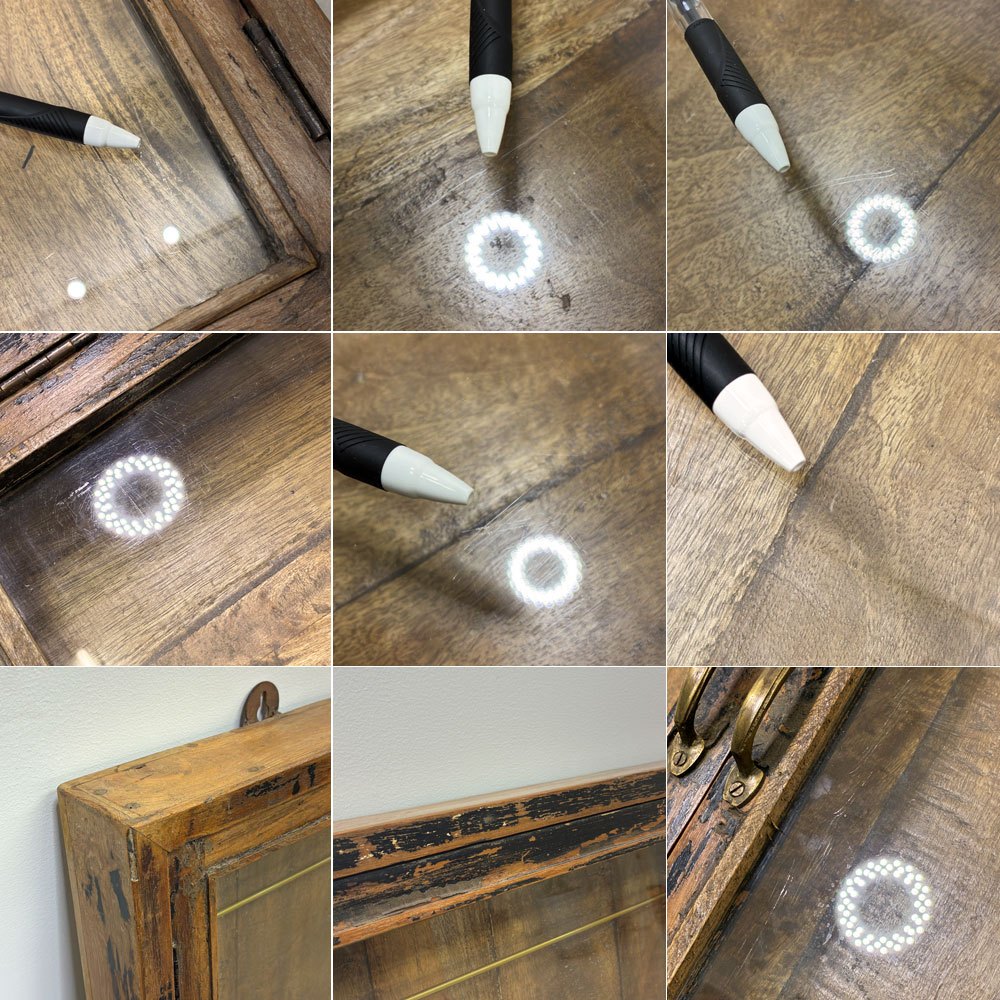 古材 ウォールディスプレイキャビネット 横型 開き戸 ネクタイ・アクセサリーハンガー付き コレクションケース 壁掛け収納 店舗什器 ●