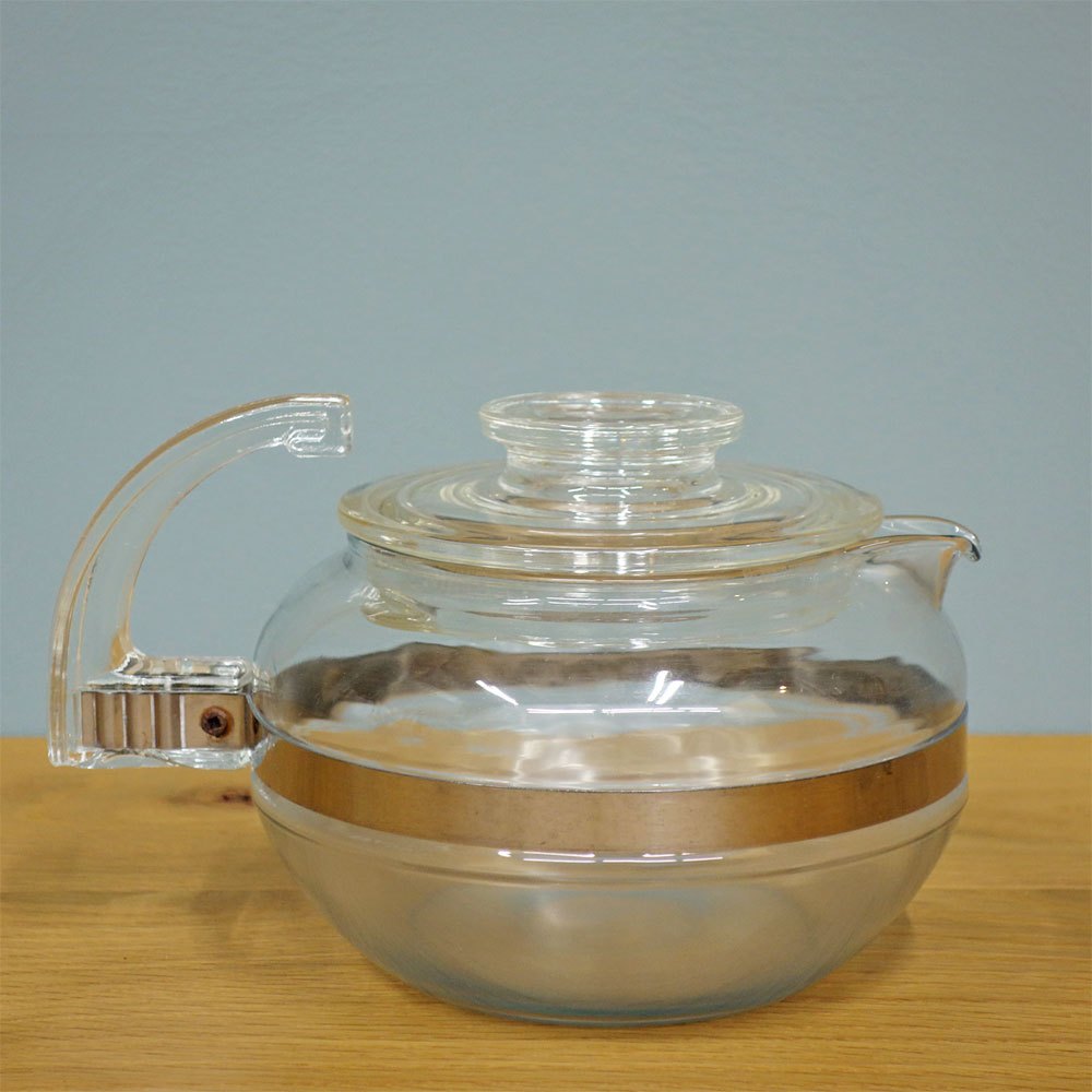 オールドパイレックス OLD PYREX コーニング社 Corning フレームウェア FLAMEWARE ティーポット 逆ハンドル USビンテージ ◎