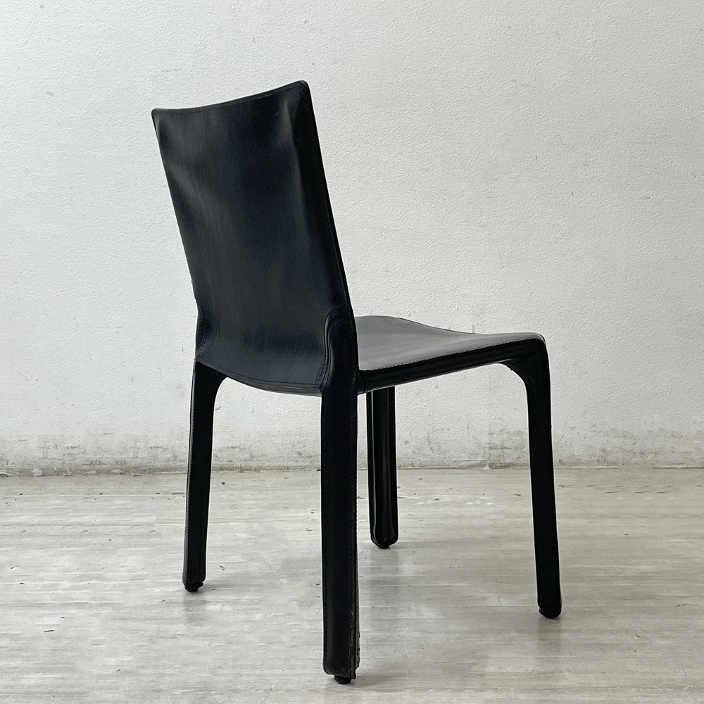 カッシーナ Cassina キャブチェア 412 CAB CHAIR アームレス 本革 ブラック マリオ・ベリーニ MoMA 永久展示品 イタリアモダン 定価￥308,000- B ●
