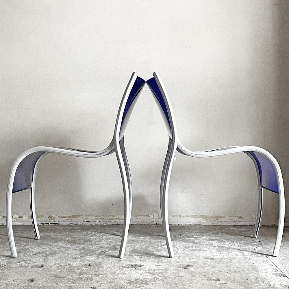 カルテル Kartell FPE chair スタッキングチェア ダイニングチェア 2脚セット アルミ ポリプロピレン ブルー ロンアラッド イタリアモダン 廃番 A ■