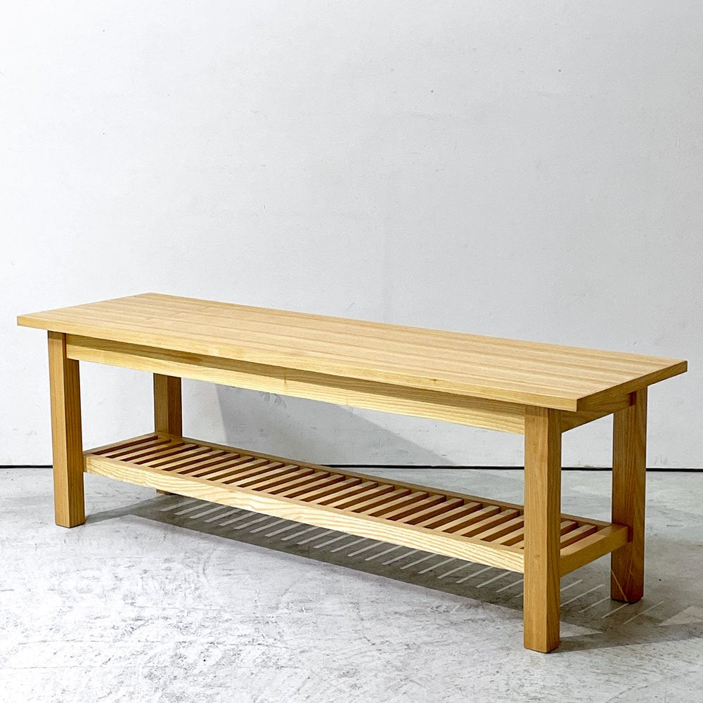 アクタス ACTUS ポトス POTHOS ダイニングベンチ ベンチチェア アッシュ材 リビングテーブル W120cm マガジンラック付き ナチュラルモダン ●