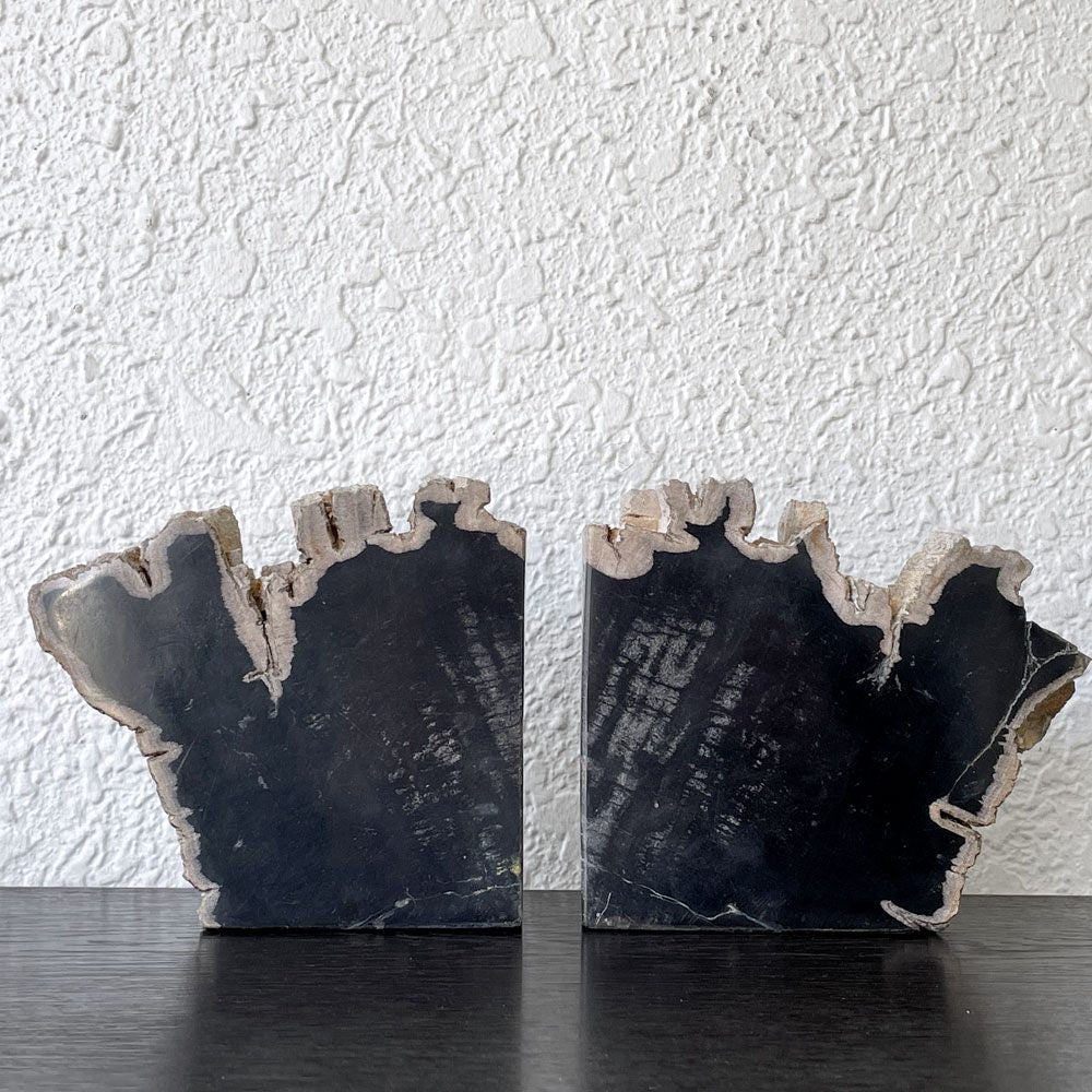 オーク ペトリファイド ウッド OAK Petrified Wood 珪化木 ブックエンド 本立て オブジェ ブラック系 ウッドストーン 鉱石 ◇
