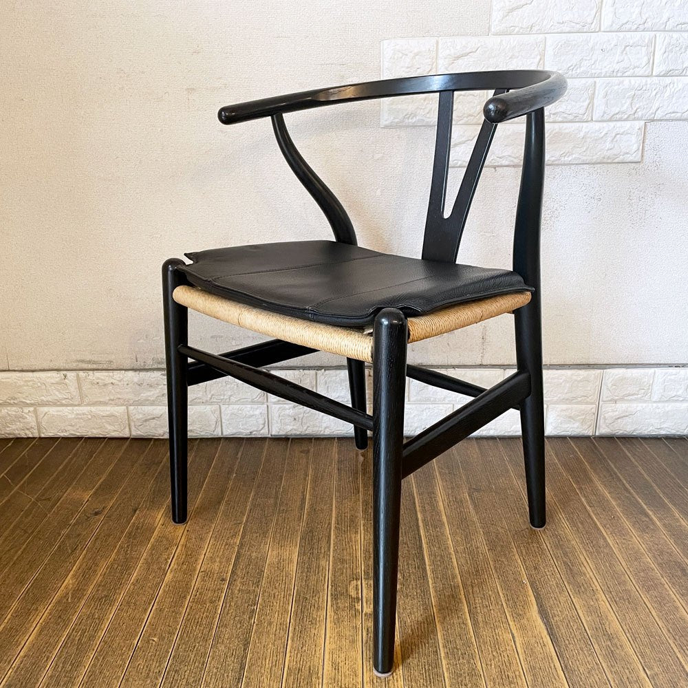 カールハンセン＆サン Carl Hansen & Son CH24 Yチェア ブラックラッカー × ペーパーコード オーク材 レザークッション付属 座面高43cm ハンス・J・ウェグナー 北欧 デンマーク ◎