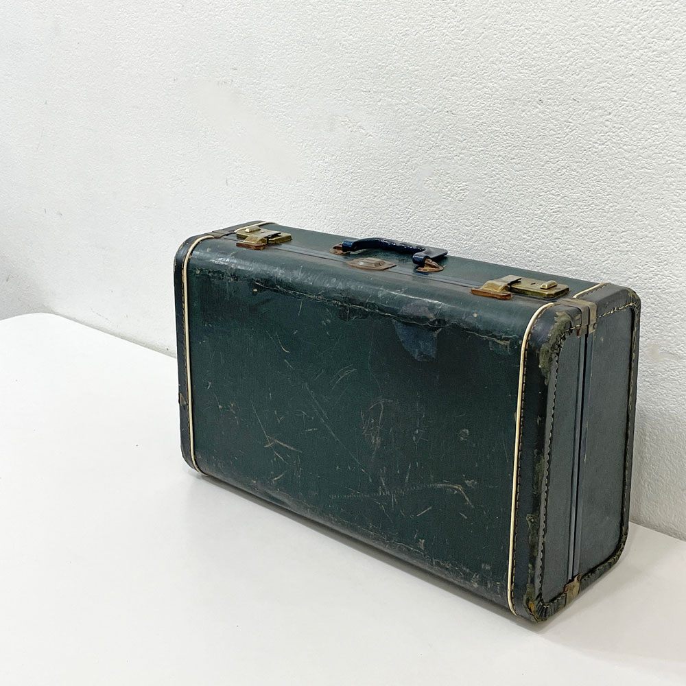 ビンテージ Vintage トランク ボックス 収納箱 ベークライトハンドル ネイビー色 店舗什器 ●