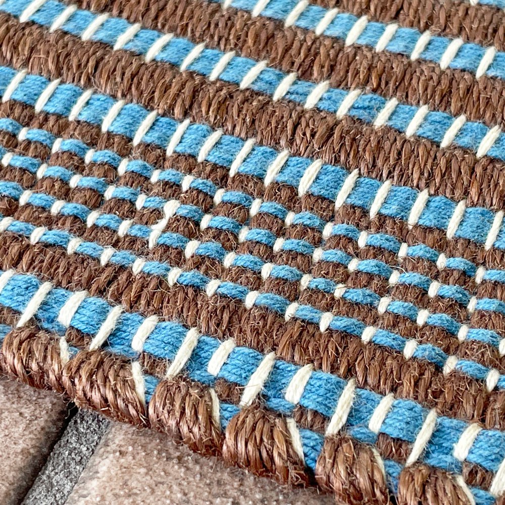 ヘイ HAY タピス TAPIS ラグ 80×200 コットン×ジュート ジュリ・リショズ ハンドメイド チェスナッツ＆ブルー 定価30,800円 良品 ◇