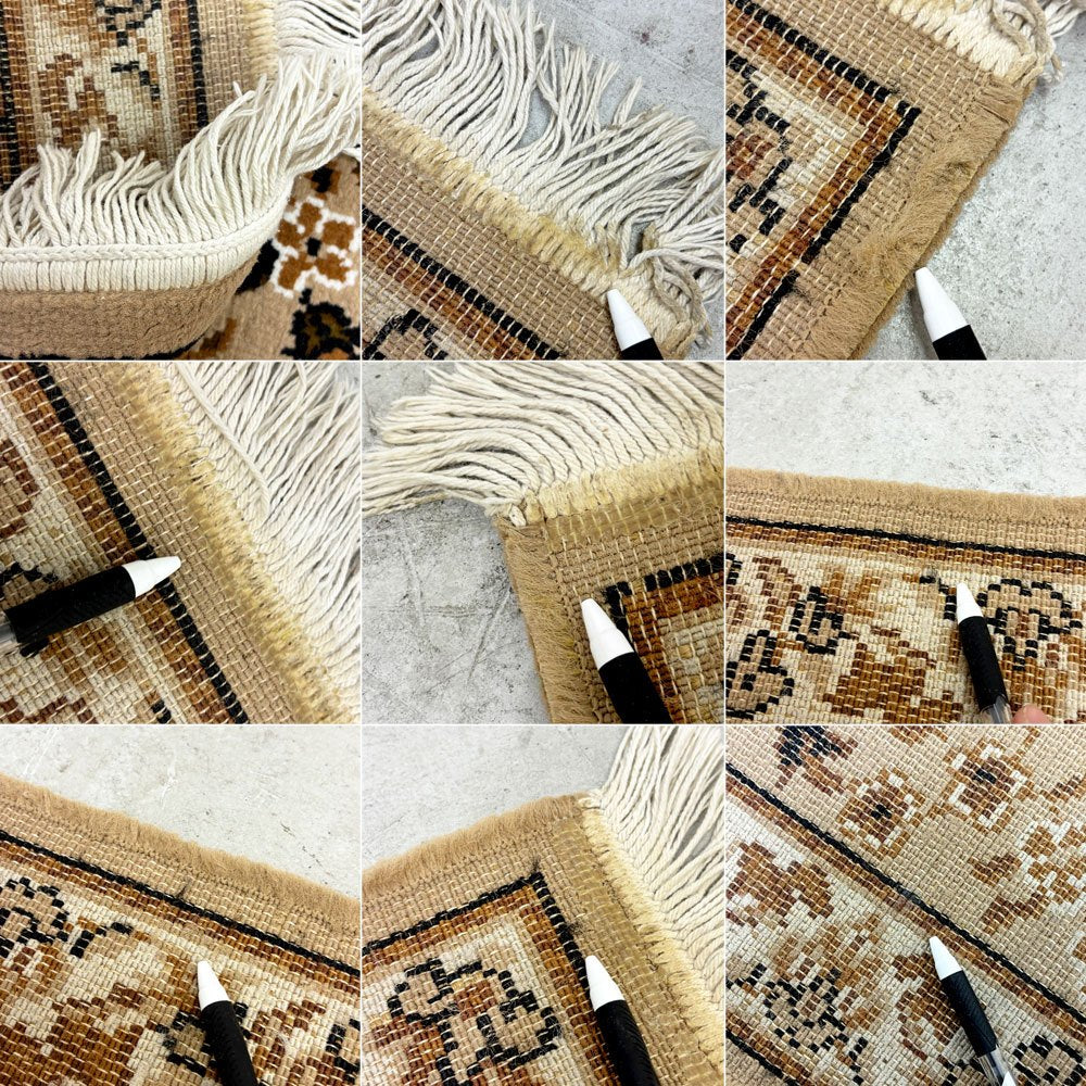 ベルギー ビンテージ ペルシャ絨毯柄 ラグマット 絨毯 幾何学模様 W140cm 現状品 ●