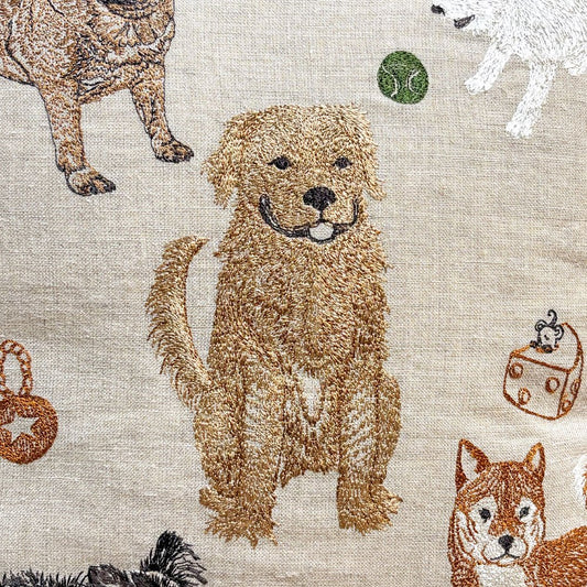 コーラルアンドタスク Coral & Tusk Dogs and Toys 30×30cm クッション リネン カバーリング 刺繍 ●