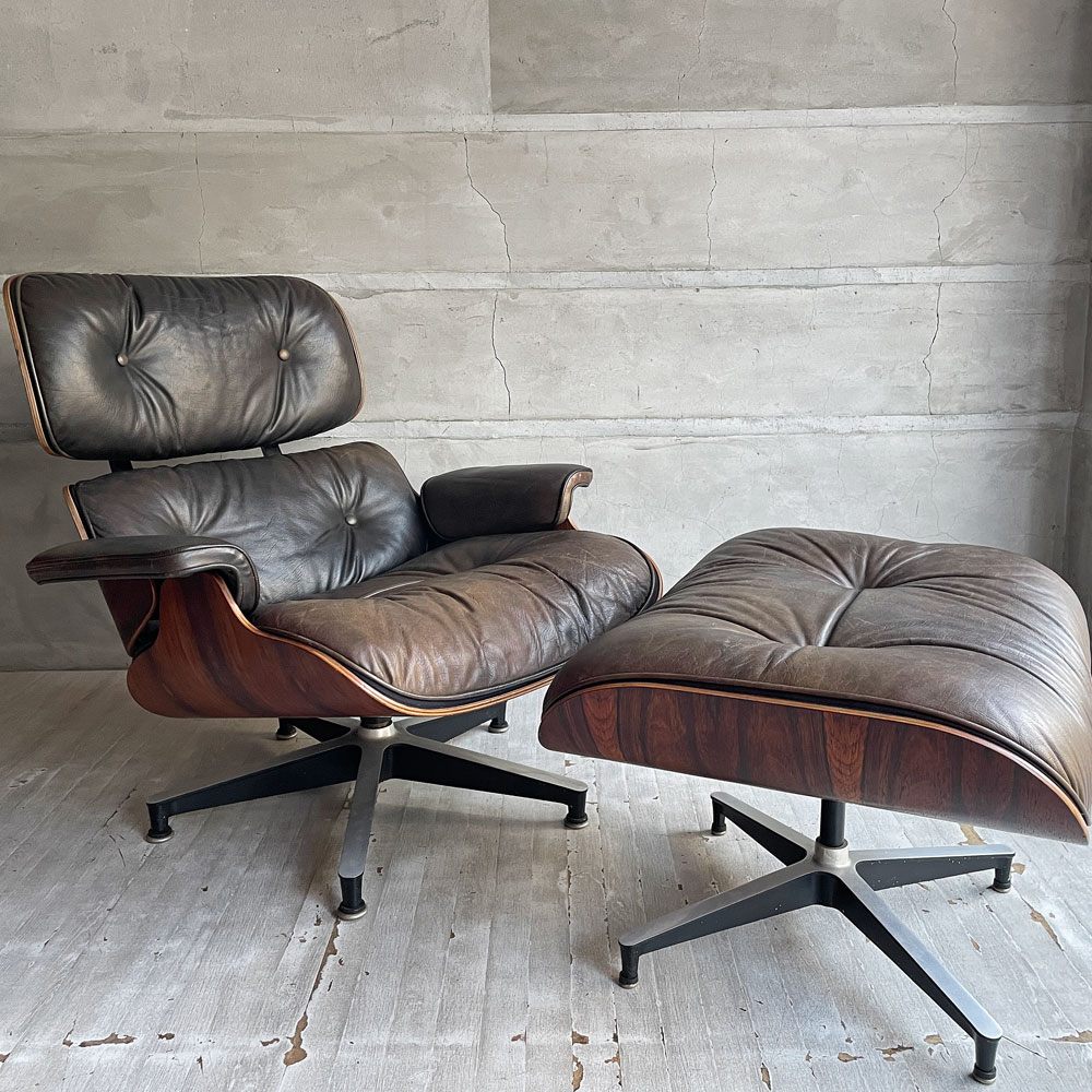 ハーマンミラー Herman Miller ビンテージ イームズラウンジチェア＆オットマン ブラジリアンローズウッド レザー 本革 C&Rイームズ ミッドセンチュリー 希少 ♪