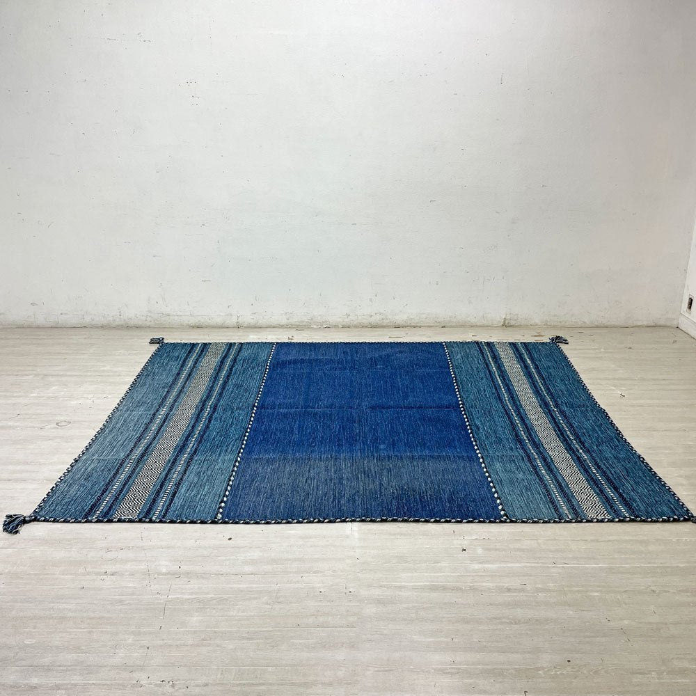サヤンサヤン SAYANSAYAN インドキリム ラグマット インド綿 幾何学模様 手織り コットン 250×195cm ブルーベース ●