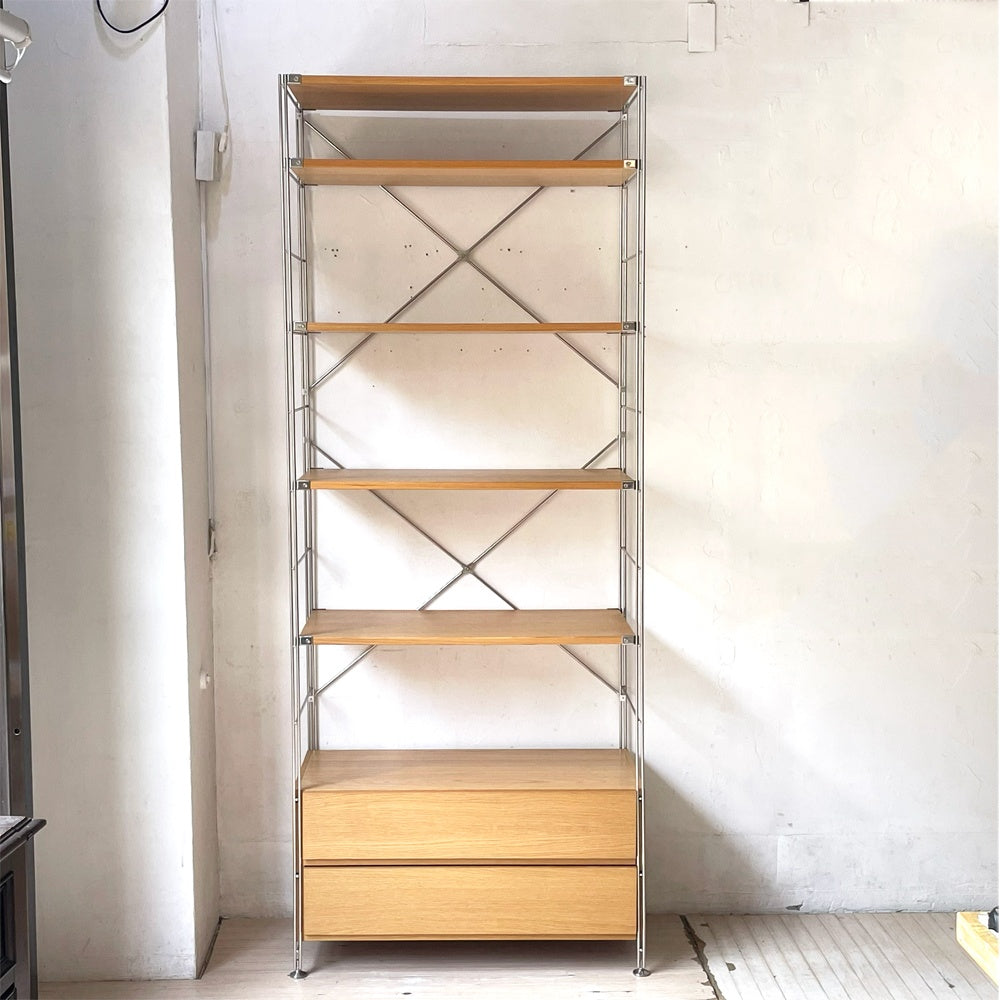 無印良品 MUJI ステンレスユニットシェルフ ワイド SUS タモ材棚板5枚 木製2段ドロワーボックス 収納家具 76,400円★