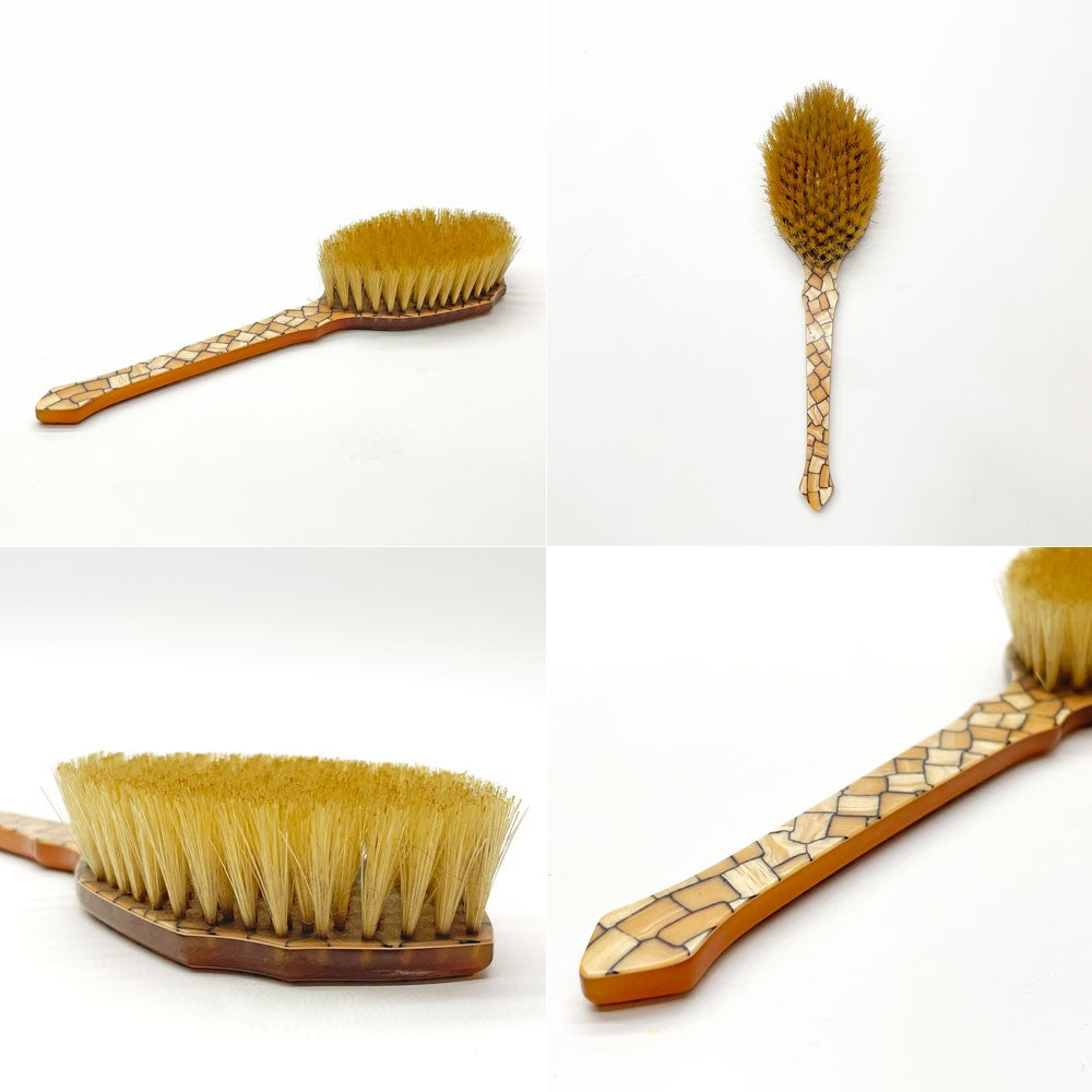 ビンテージ バニティセット ミラー＋ブラシ2点 計3点セット モザイクプラスチック シェルモザイク 貝殻調 アンティークスタイル ★