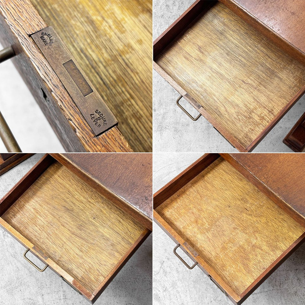UKビンテージ UK Vintage オーク材 デスク 3ドロワー アーチ形天板 テーブル W197.5cm 英国家具 アンティーク ●