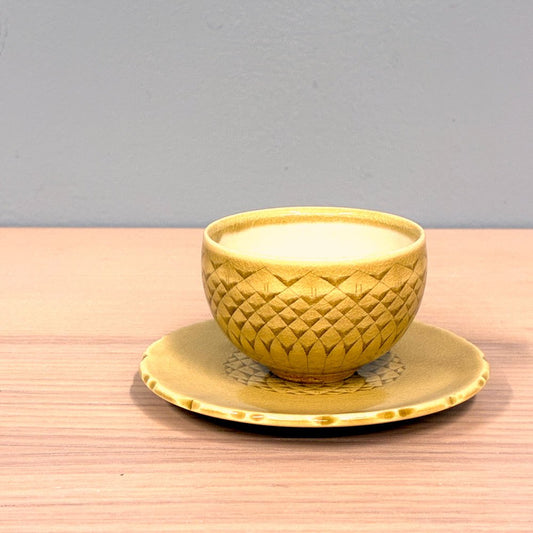 増渕篤宥 Tokuhiro Masubuchi 黄釉釉象嵌茶杯（組） 陶磁器 釉象嵌 茶器 H4.5cm 現代作家 美品 定価￥9,790- ◎