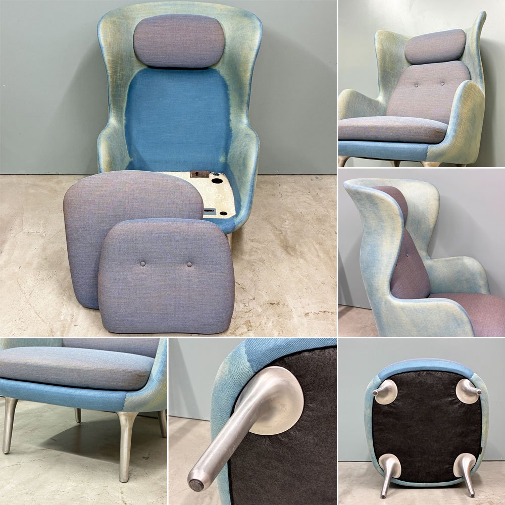フリッツハンセン Fritz Hansen ロオチェア RO JH1 ラウンジチェア ハイバック Faded Denim Blue ファブリック アルミベース ハイメ・アジョン 北欧モダン ◎