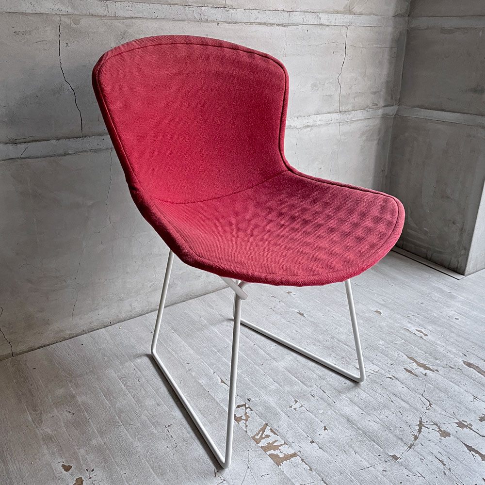 ノル Knoll 420 サイドチェア ワイヤーチェア ダイニングチェア ホワイト × レッド ファブリック フルカバー仕様 ハリー・ベルトイア ミッドセンチュリー ビンテージ ♪