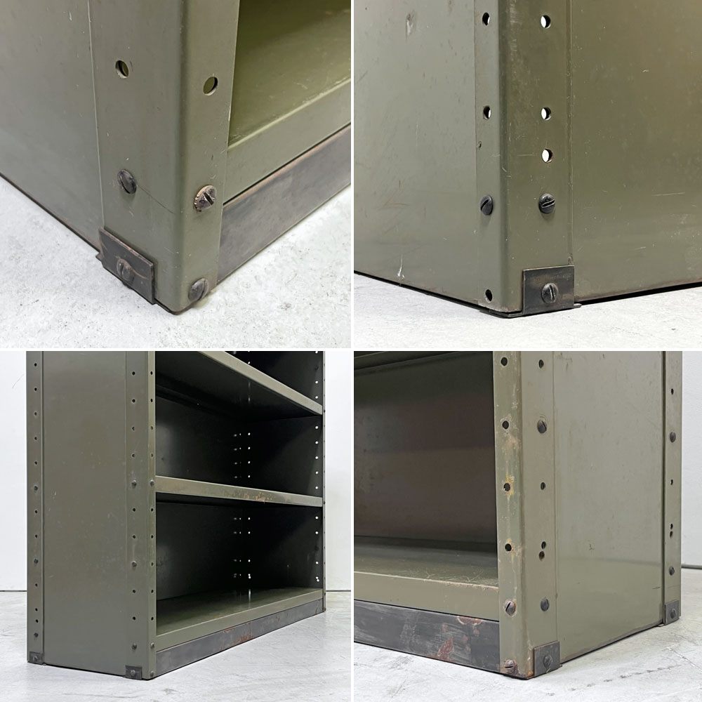 ビンテージ Vintage スチールシェルフ 3段 カーキ サイドボード オープンシェルフ シューズラック インダストリアル ●