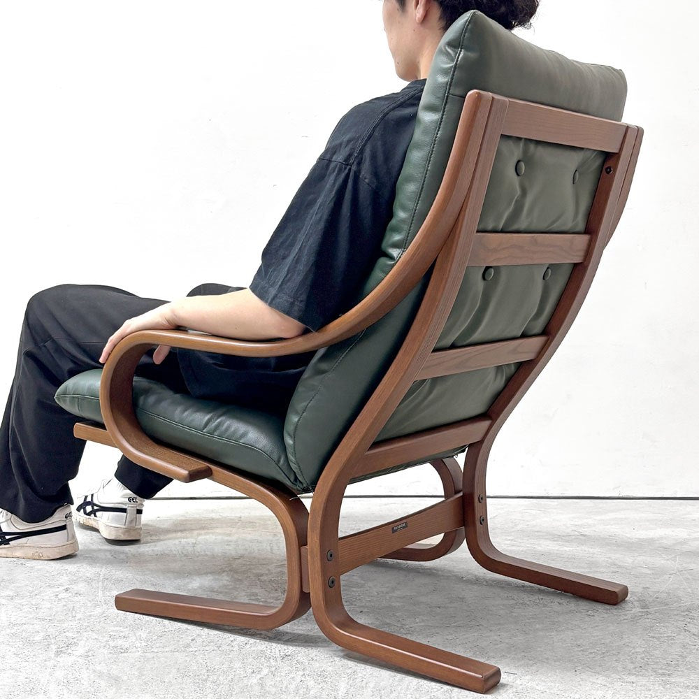 冨士ファニチア FUJI FURNITURE アージオ Agio 1人掛け 両肘 アームチェア ウォールナット材 成形合板 レザー ●
