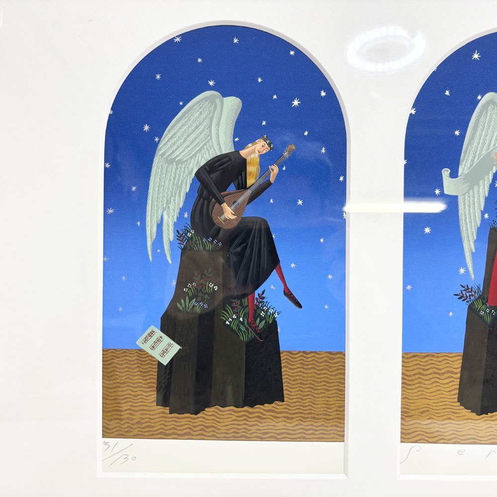 北見隆 シルクスクリーン 夜の調べ SERENADE 71.5×46.5cm 51/130 額装品 ●