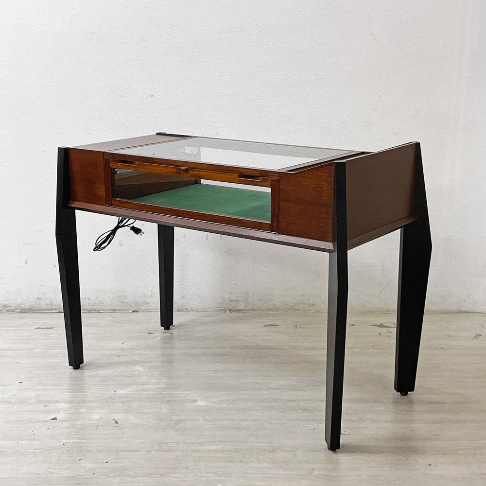 ビンテージ Vintage チーク材×ガラス ショーケース コレクション ジュエリー アシンメトリーデザイン オーダーメイド 店舗什器 ●