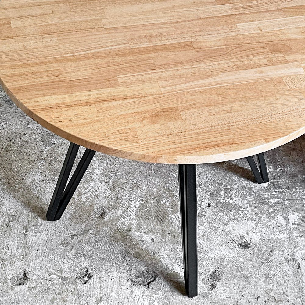 かなでもの KANADEMONO ザ・カフェテーブル THE CAFE TABLE ラバーウッド ラウンド Φ90cm スチール ナチュラル × ブラック ■