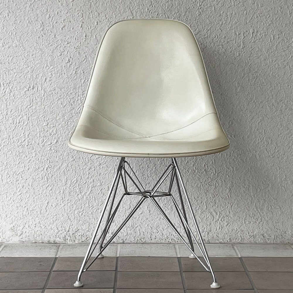 ハーマンミラー Herman Miller サイドシェルチェア サード 3rd FRP PVCレザー パーチメント ロータイプ エッフェルベース イームズ ビンテージ vintage ◇