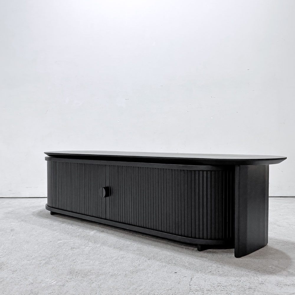 ノーウェアライクホーム NOWHERE LIKE HOME リンダ LINDA テレビボード ローボード w150～246cm オーク材 蛇腹扉 スチール ブラック 関家具 参考価格￥155,100-  展示品  ●