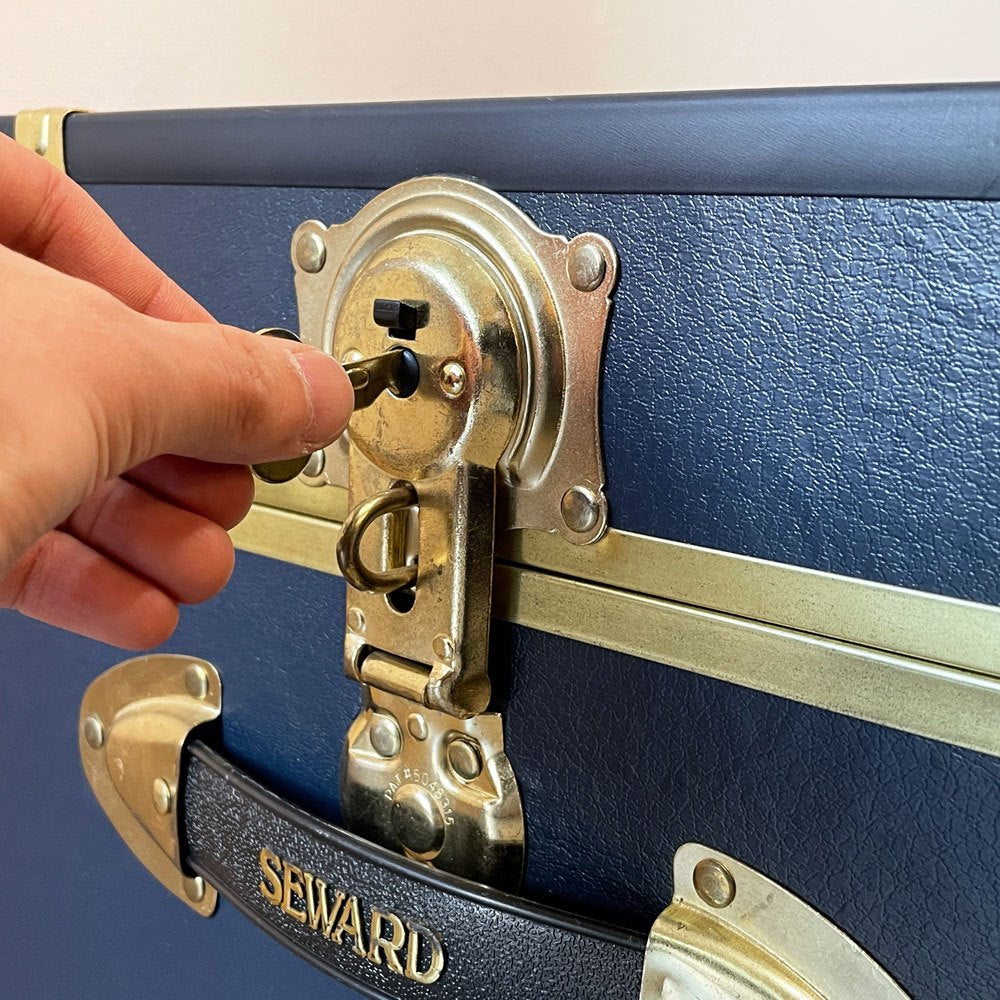 スワード トランク Seward Trunk トランクボックス ビニールレザー ブルー ゴールド 鍵付き 収納 アメリカ ◎