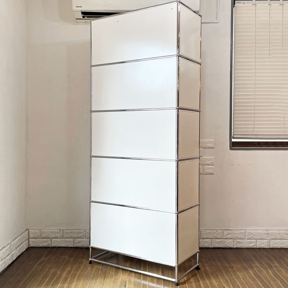 ユーエスエムハラー USMハラー USM Haller モジュラーファニチャー キャビネット シェルフ 1列5段 マガジンラック×4 ドロップダウンドア×1 脚付 ピュアホワイト 廃番仕様 ◎