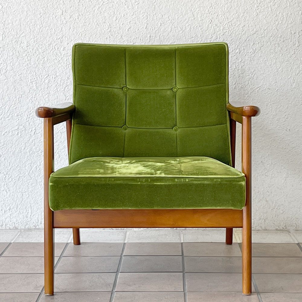 カリモク60 Karimoku60 Kチェア 1シーター ソファ モケットグリーン レトロモダン ミッドセンチュリーデザイン 現状品 ◇