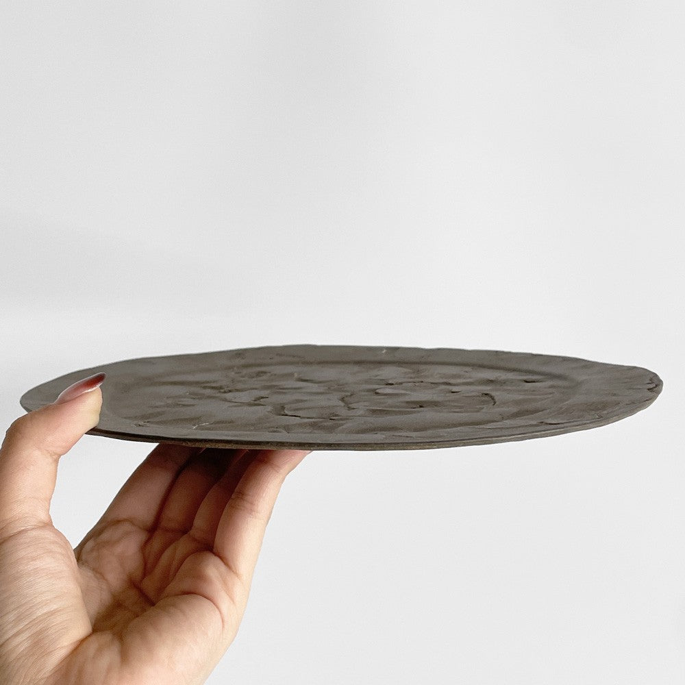 吉田次朗 リムプレート ラウンド 平皿 ホワイトグレー Lサイズ  Φ25cm 陶器 現代作家 B ■