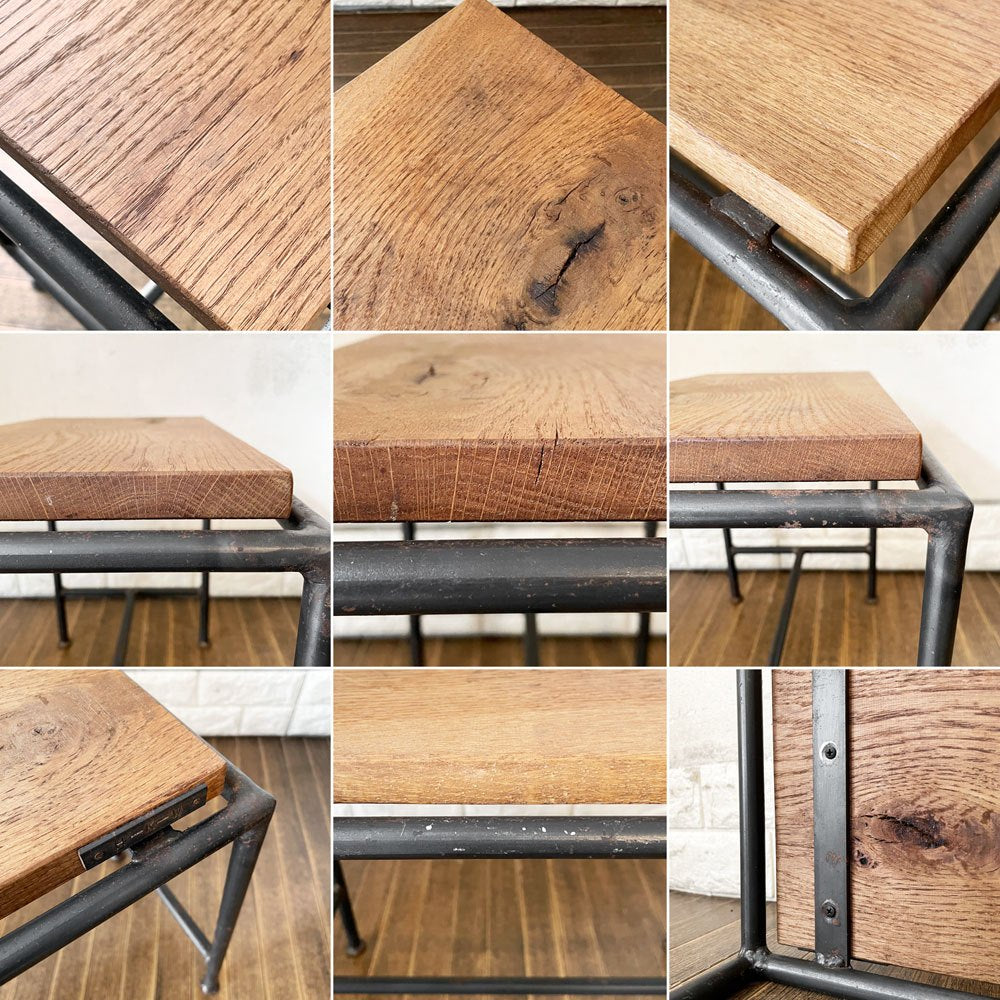 ヒロファニチャー hiro furniture オーク材 × アイアンフレーム サイドテーブル スツール 花台 W45cm インダストリアル ◎