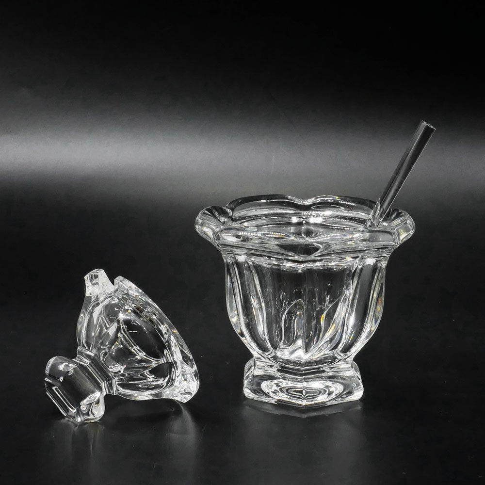 バカラ Baccarat ミズーリ Missouri マスタードポット ジャム シュガー ジャー スプーン付き クリスタルガラス フランス 定価約4万円 ●