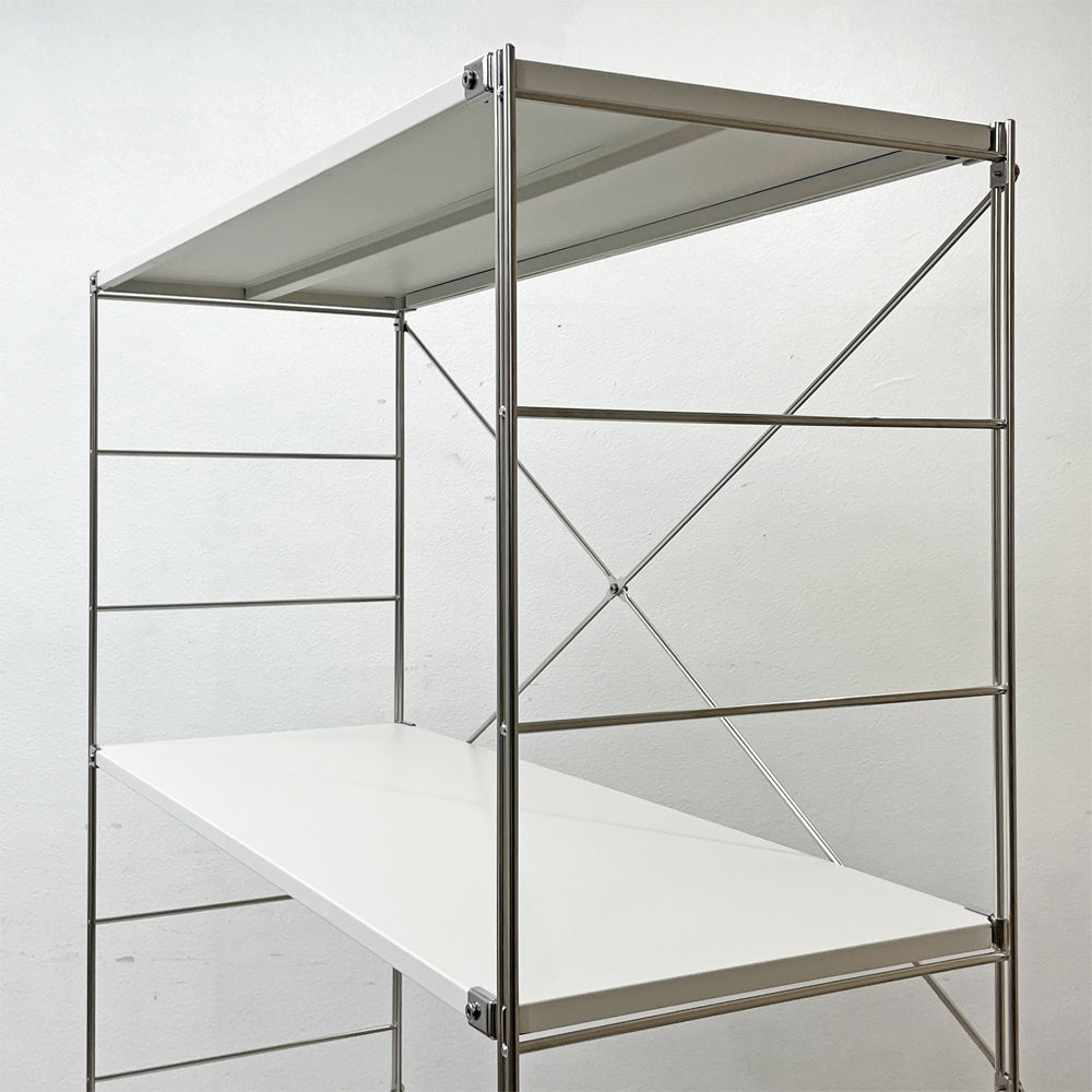 無印良品 MUJI ステンレスユニットシェルフ オープンシェルフ 本棚 飾り棚 収納棚 棚板4枚 ライトグレー W114cm H175cm ●