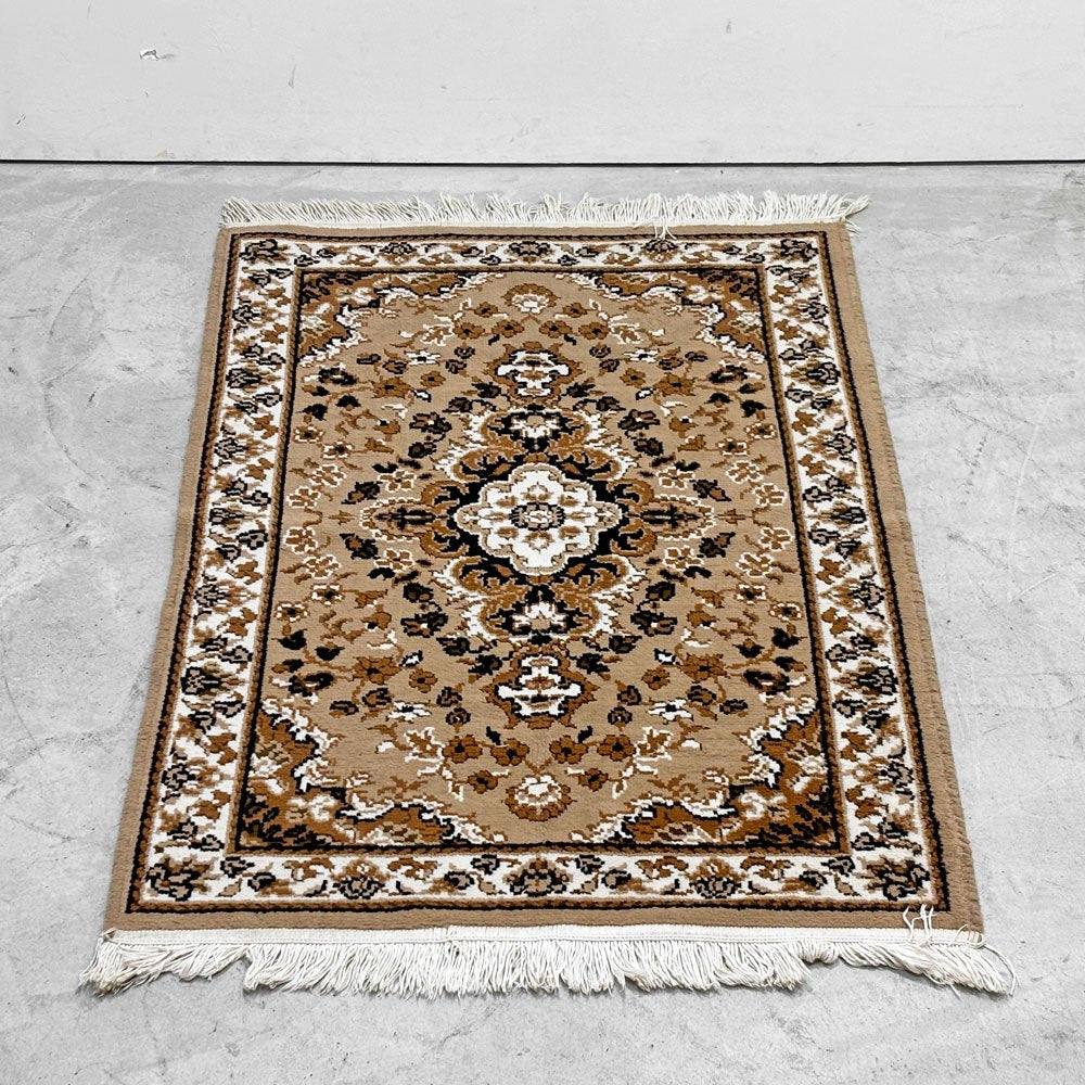 ベルギー ビンテージ ペルシャ絨毯柄 ラグマット 絨毯 幾何学模様 W140cm 現状品 ●