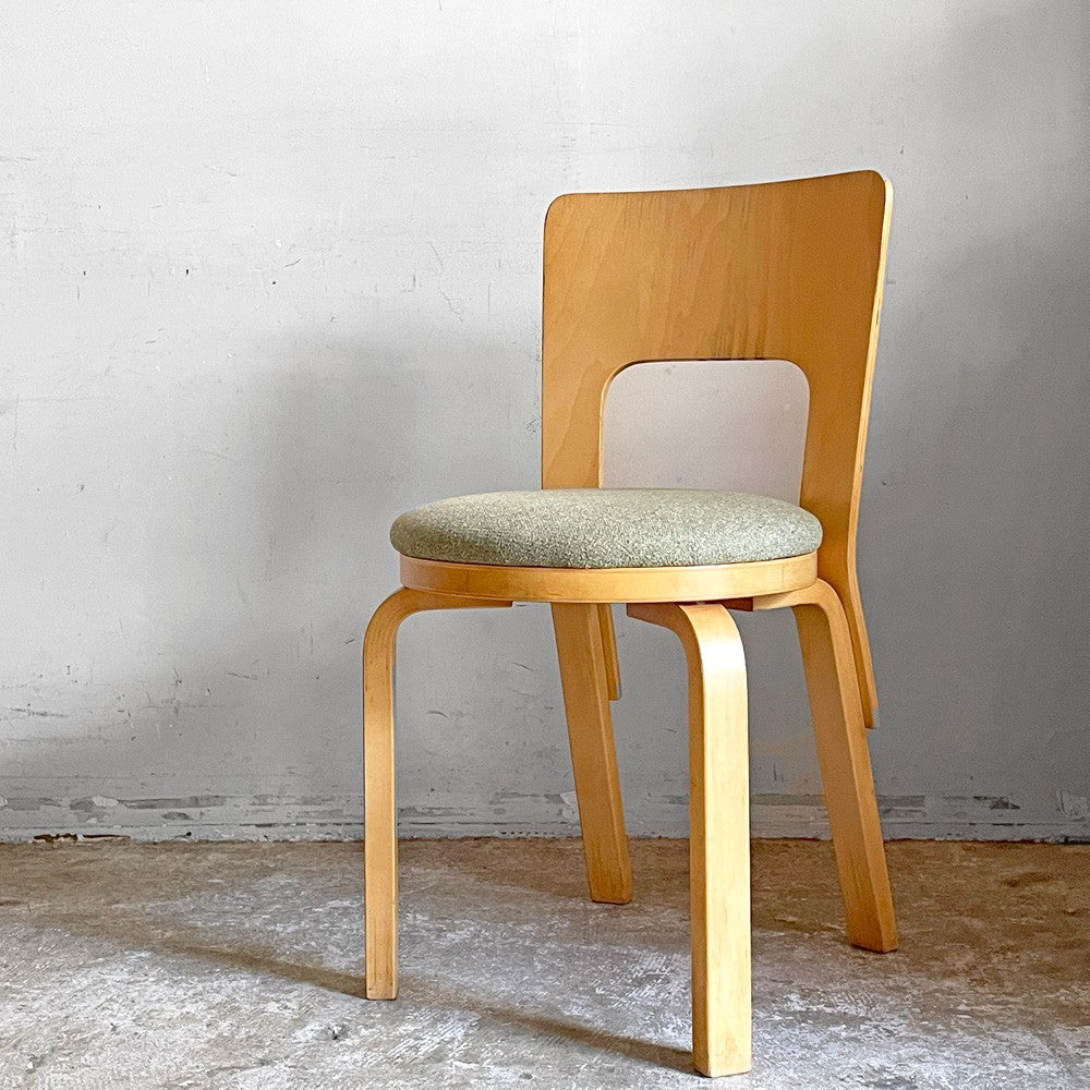 アルテック artek チェア66 CHAIR66 ダイニングチェア ナチュラルラッカー バーチ材 ファブリックシート アルヴァ・アアルト フィンランド 北欧家具 ビンテージ A ■