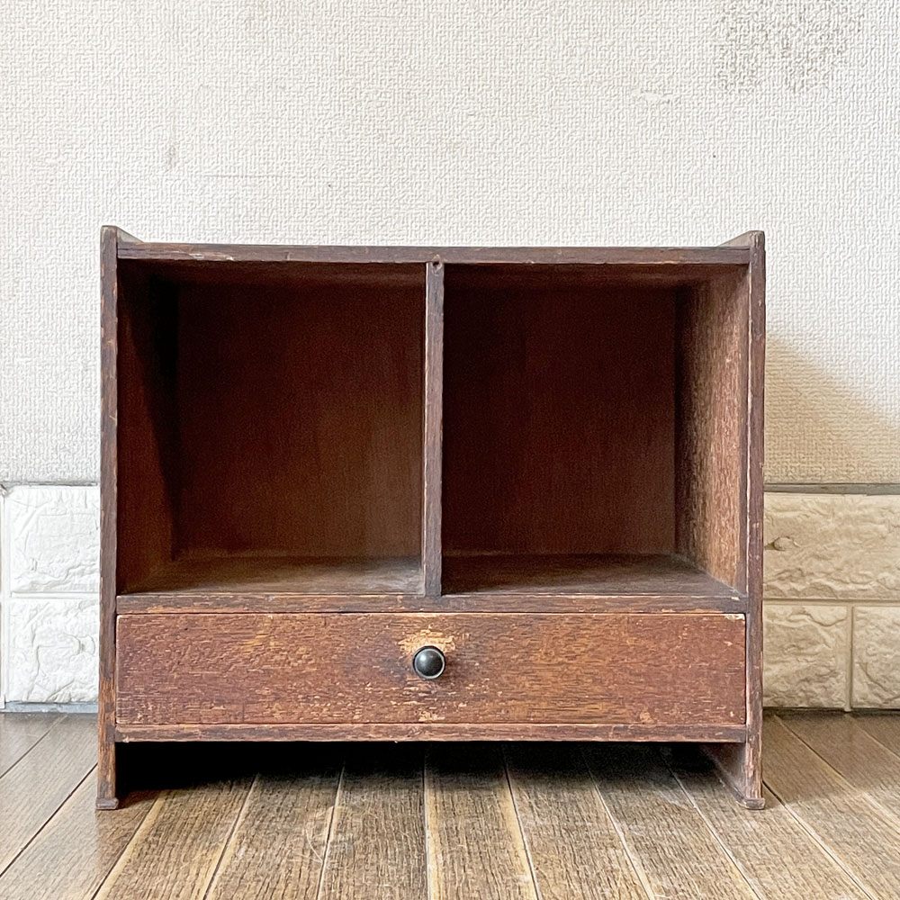 ジャパンビンテージ  Japan Vintage 古い木味のスモールキャビネット 抽斗1杯 本棚 文庫箱 W36cm 昭和レトロ 古家具 ◎
