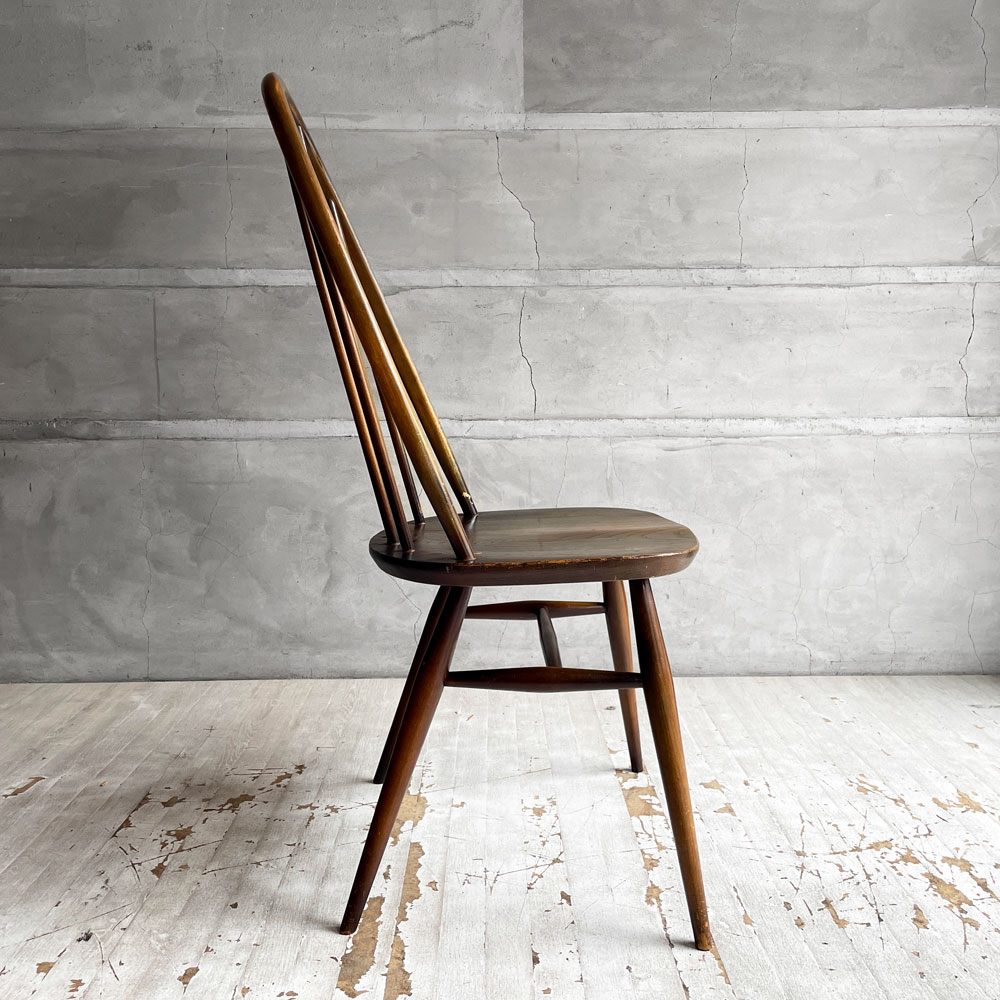 アーコール Ercol クエーカーチェア ダイニングチェア ハイバック オールドコロニアル ブラウン エルム材 × ビーチ材 UKビンテージ 英国家具 ♪