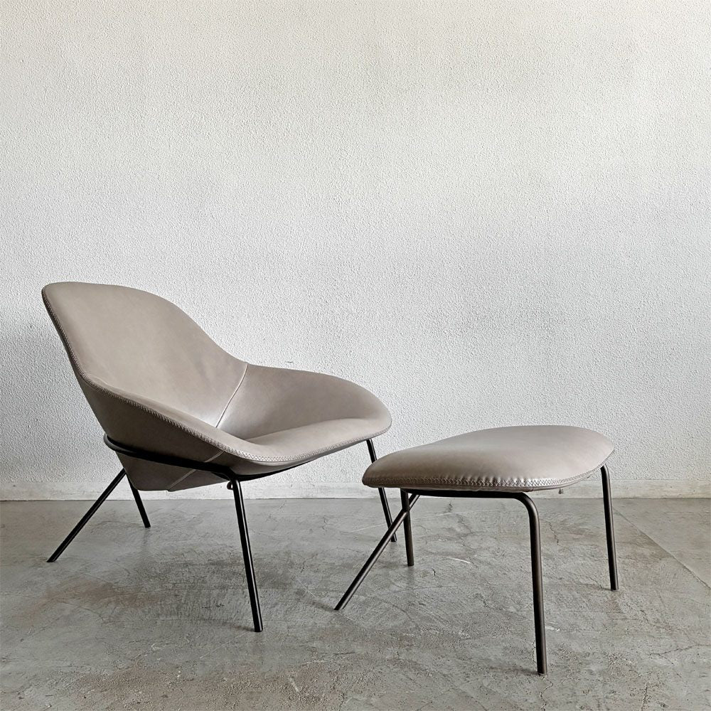 ザ・コンランショップ THE CONRAN SHOP クロスレッグ CROSS LEG ラウンジチェア＆オットマン 本革 グレー系レザー マグナス・ロング イギリス 〓