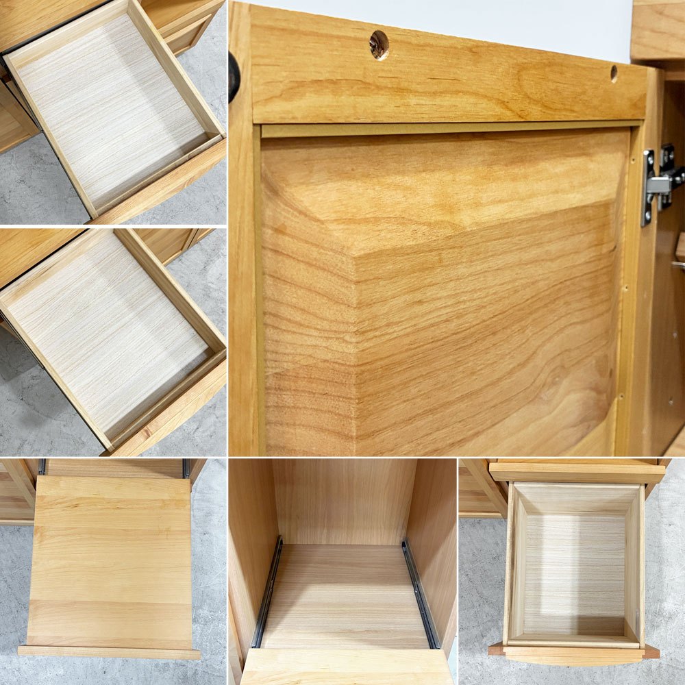 ウニコ unico スーラ SULA キッチンボード アルダー材 W120cm スライドレール ガラス戸 レンジ台 ナチュラル 廃番 ●